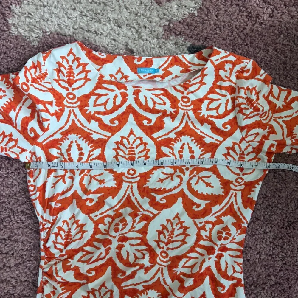 J. MCLAUGHIN Mega Swirl Women's M Rose Orange 3/4 Sleeve Side Ruched Resort Wear - Picture 7 of 7